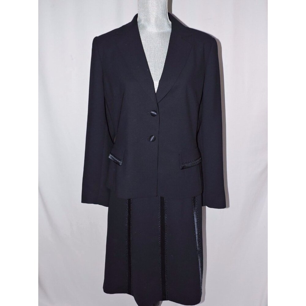 Dressbarn Skirt Suit Set Career Blazer Jacket Navy Blue Knee Length Lined 10 EUC